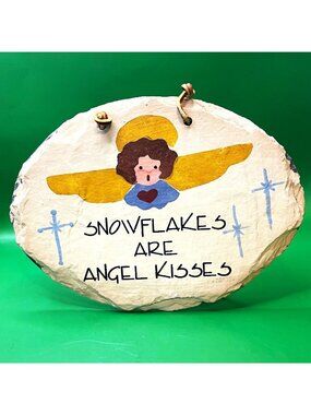 VTG Plain Jane Slate Sign Snowflakes Angel Kisses Handcrafted New Orleans Art
